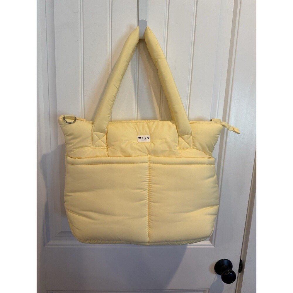 Wilo The Label Butter Yellow Puffer Tote Weekender Bag Matching Pouch